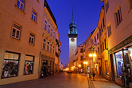 市政厅,塔,历史,城镇,黄昏,南摩拉维亚,摩拉维亚,捷克共和国,欧洲