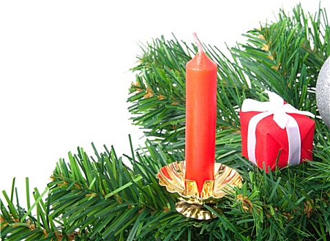红色,圣诞蜡烛,松树,白色背景,背景