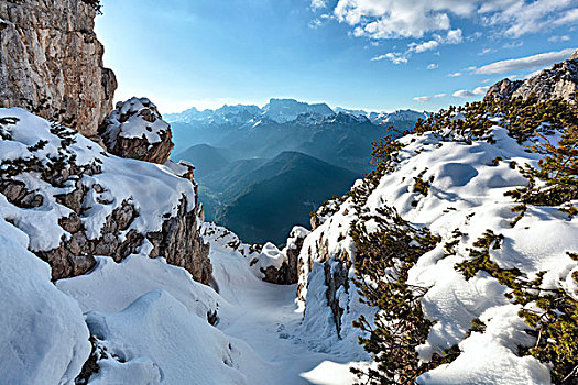 欧洲,意大利,威尼托,白云岩,阿尔泰,雪,集水槽,背景,山谷