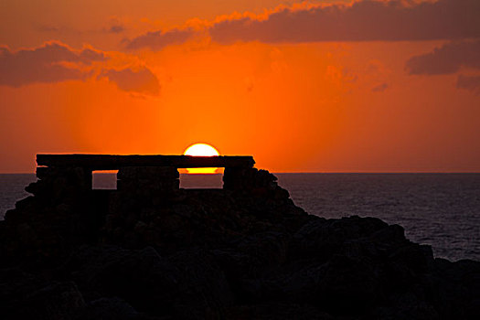 米诺卡岛,橙色,日落,岛屿