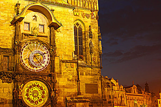 景观灯,天文钟,老市政厅,老城广场,布拉格,捷克共和国