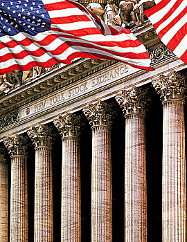 户外,纽约股票交易所,风景,美国国旗