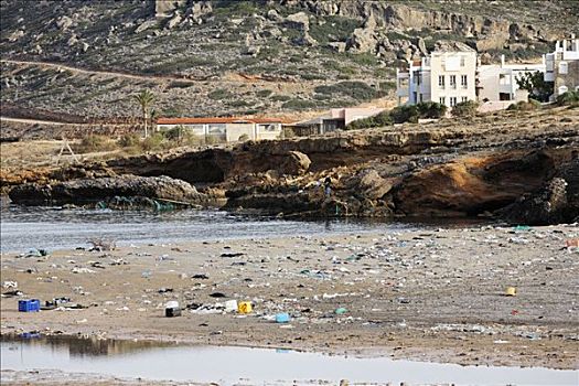 污染,海滩,狄厄尼索斯,乡村,酒店,靠近,东方,克里特岛,希腊