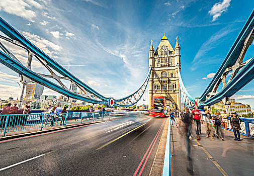 红色,双层巴士,塔桥,路人,动感,南华克,伦敦,英格兰,英国