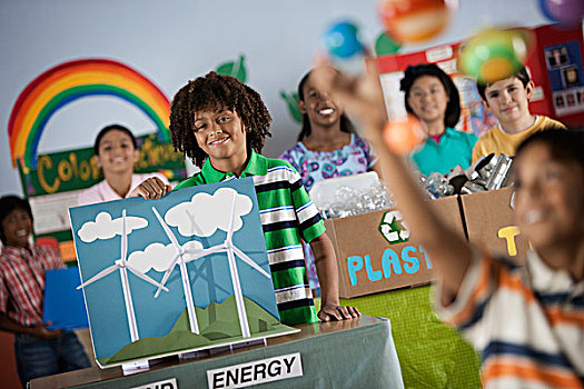 班级,孩子,绿色,科学,活动,展示,太阳能,再循环