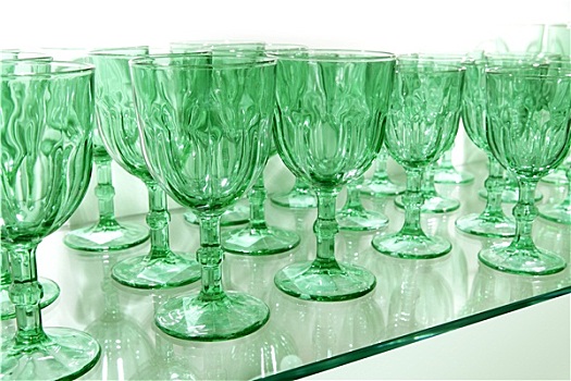 绿色,杯子,排,玻璃杯,水晶,厨具