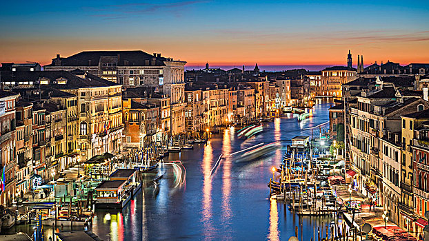 夜晚,天际线,威尼斯,大运河,意大利