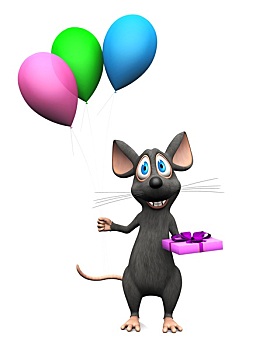 微笑,卡通,老鼠,拿着,气球,礼物