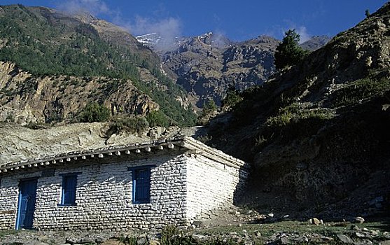 房子,山脉,尼泊尔