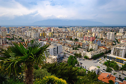 市中心,风景,山,阿尔巴尼亚,欧洲