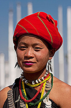 缅甸,女孩,正面,老,木质,仪式,柱子,乡村