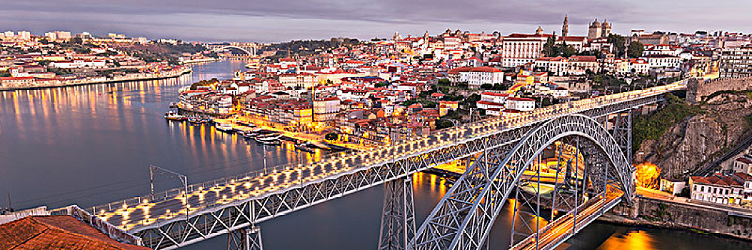老城,桥,拱形,上方,杜罗河,欧洲,黎明,波尔图,葡萄牙