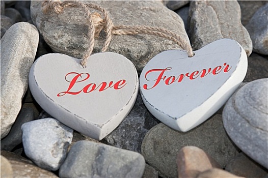 两个,爱情,心形,岩石,海滩,一个