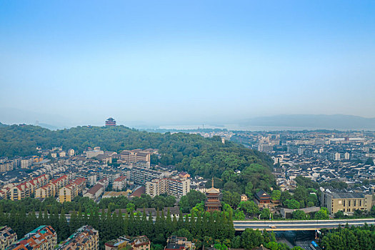 中国,杭州,塔,高塔,庙,寺庙,山上,山,自然,风景,著名景点