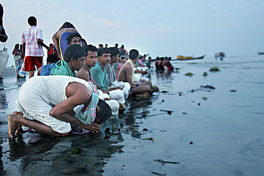 人,印度教,浴,祈祷,湾,孟加拉,节日,拿,满月,库尔纳市,十一月,2008年