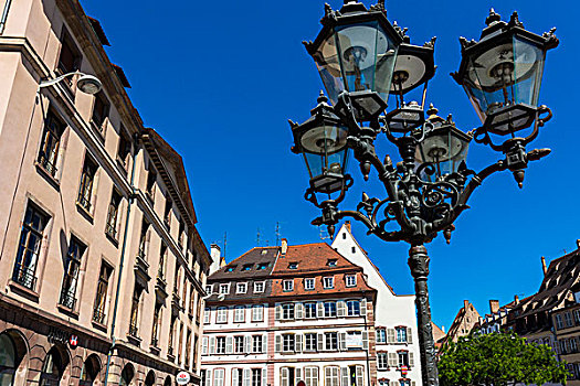 华丽,铁,灯柱,传统建筑,斯特拉斯堡,法国