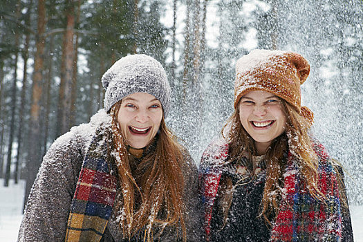 女青年,户外,重,雪