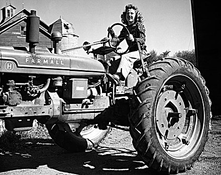 女性,农民,坐,拖拉机