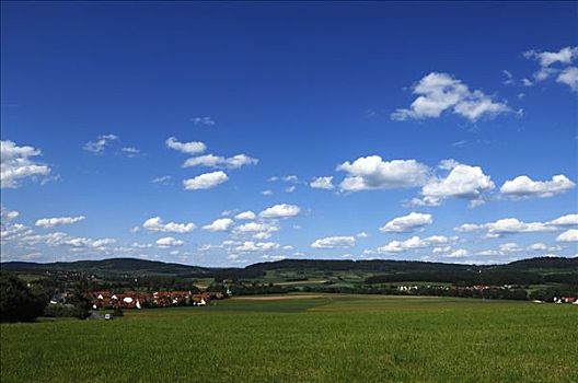 风景,蓝色,白色,天空,弗兰哥尼阶,瑞士,中间,弗兰克尼亚,巴伐利亚,德国,欧洲