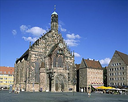 哥特式,教堂,圣母教堂,市场,广场,纽伦堡,弗兰克尼亚,巴伐利亚,德国