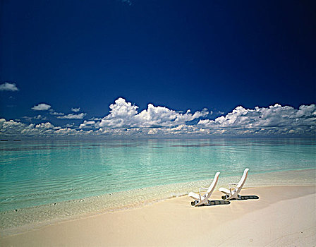 沙滩椅,海岸,马尔代夫