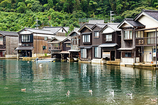 传统,日本,水,房子