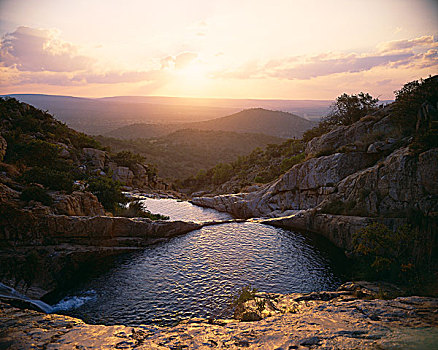 日落,上方,河流,山,南非