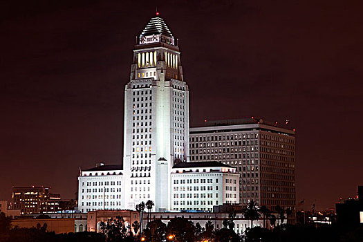 洛杉矶,市政厅,黄昏