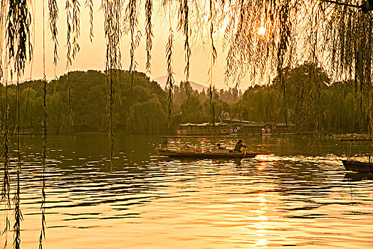 杭州西湖落日黄昏