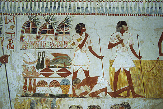 埃及,靠近,路克索神庙,彩色,壁画,室内,墙壁,墓地