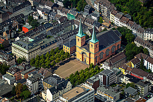 航拍,大教堂,乌帕塔尔,贝尔吉施地区,北莱茵威斯特伐利亚,德国,欧洲