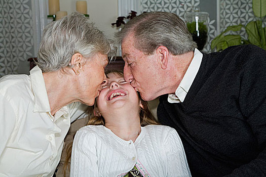 孙女,吻,脸颊,祖父母
