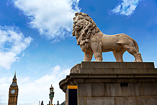 伦敦,伦敦南岸,狮子,大本钟,雕塑,靠近,泰晤士河