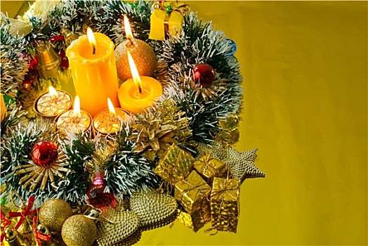 圣诞节,燃烧,蜡烛,上方,金色,背景