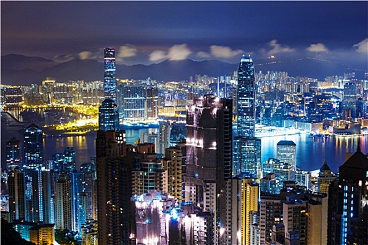 香港,天际线,顶峰,夜晚