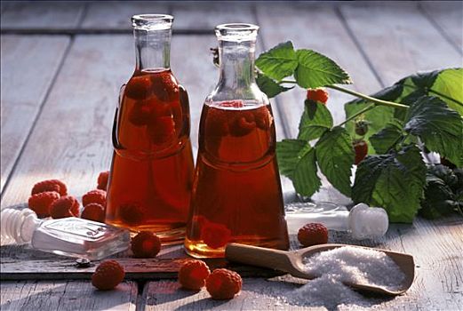 两个,瓶子,自制,树莓醋
