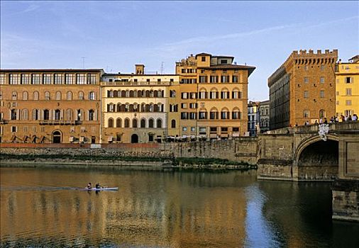 阿尔诺河,邸宅,左边,右边,佛罗伦萨,托斯卡纳,意大利,欧洲