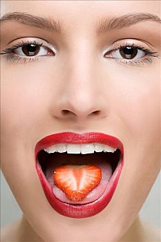 女人,草莓,舌头