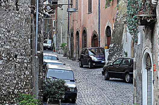 陡峭,小巷,停放,拉齐奥,意大利,欧洲