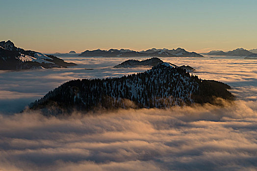 风景,高处,云,冬天,山,湖,巴伐利亚阿尔卑斯山,上巴伐利亚,巴伐利亚,德国