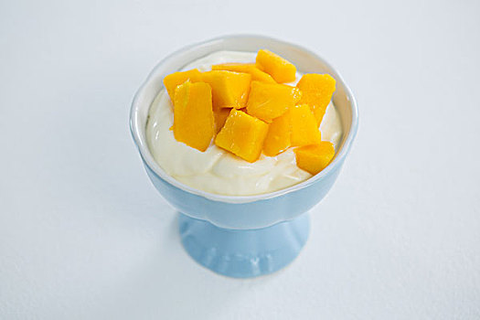 芒果,奶油,碗,白色背景,背景
