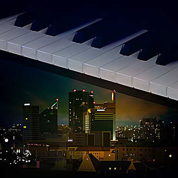 抽象,夜晚,背景,城市,钢琴,按键
