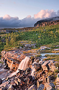 瀑布,国家公园,诺尔兰郡,挪威,斯堪的纳维亚,欧洲