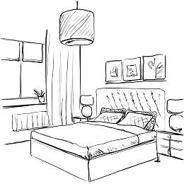卧室,室内,素描,家具,床上用品
