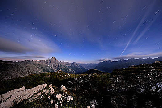 山脉,满月,星迹,提洛尔,奥地利,欧洲