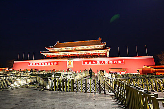 中国,北京,天安门,广场,毛主席,五星红旗,华表,全景,地标,传统,夜景