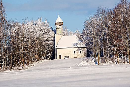 小教堂,冬天,靠近,上巴伐利亚,巴伐利亚,德国,欧洲