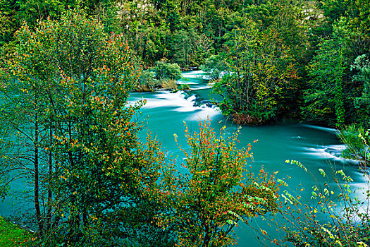 瀑布,秋色,河,克罗地亚,大幅,尺寸