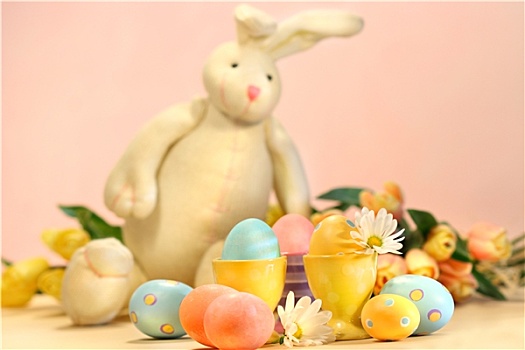 彩色,蛋,复活节,兔子