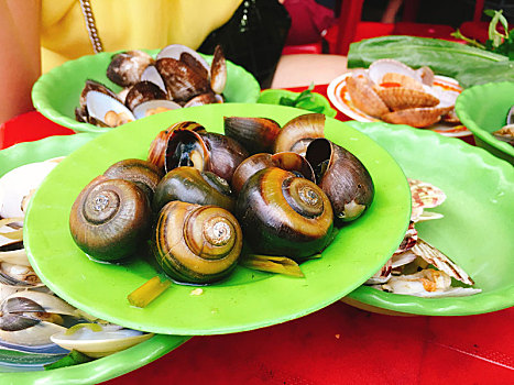 越南,蒸制,蜗牛,盘子,街道,食物